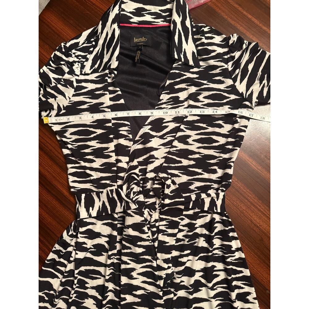 Laundry By Shelli Segal Long Sleeve Wrap Midi Dress Black White Zebra Print Sz S - Picture 6 of 8